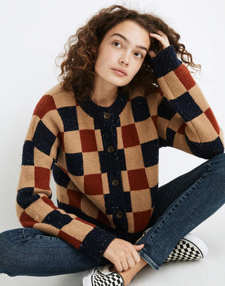Madewell Checkered Colburne Cardigan Sweater in Coziest Textured Yarn Size XXS