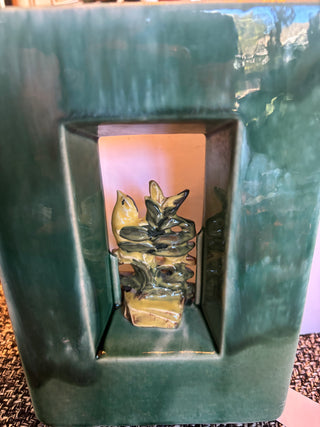 McCoy Green Arcature Vase w Yellow Bird 6x9"