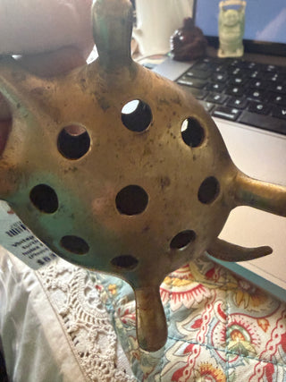 Vintage Brass turtle with holes figurine (Flower Frog)