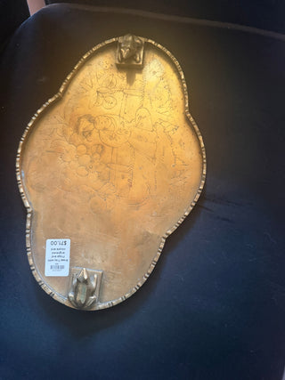 Brass Tray with Frogs and engraved couple and floral scene