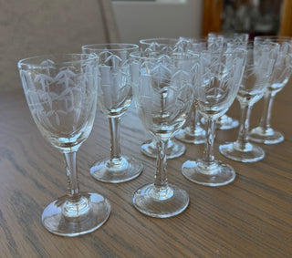 9 vintage Noritake Sasaki bamboo cordial glasses