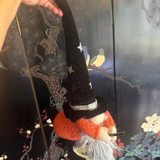 Happy Haunting 20" Plush Flying Gnome Witch on Broomstick Halloween Decor