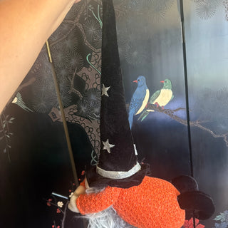 Happy Haunting 20" Plush Flying Gnome Witch on Broomstick Halloween Decor