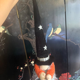Happy Haunting 20" Plush Flying Gnome Witch on Broomstick Halloween Decor