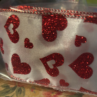 3 Yds Wired Sparkly Heart Ribbon