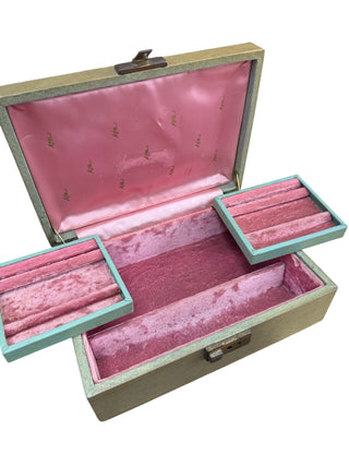 Green Jewelry Box w/Pink Velvet Interior