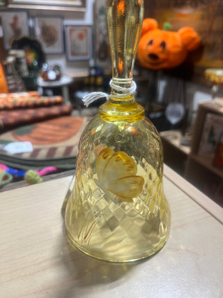 Fenton hand painted yellow butterfly bell