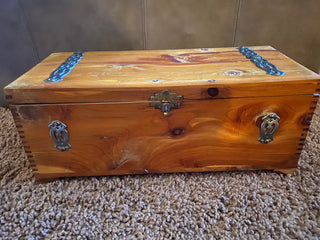 Vintage cedar box with metal hardware