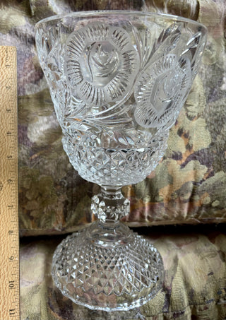 Heavy Crystal Compote with Cut Roses