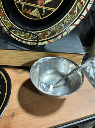 Silver Pear Dish with Lid and Spoon