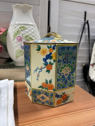 Vintage Octagonal Floral Tin with Lid