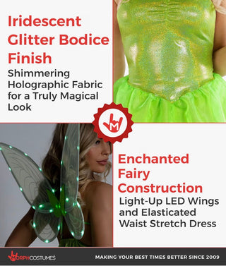 NEW Morph Costumes Women’s Green Fairy Costume & Wings Tinker Bell Size L RSV