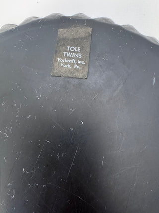 Vintage Yorkraft Tole Twins Metal Tray Woman Working Folk Art 8 Inch