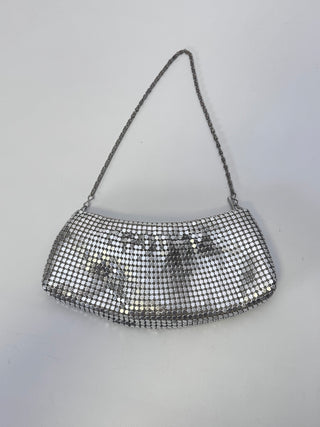 Silver Aluminum Metal Mesh Evening Bag Chain Handle Zipper Purse 9 Inch