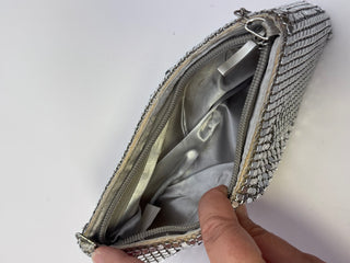 Silver Aluminum Metal Mesh Evening Bag Chain Handle Zipper Purse 9 Inch