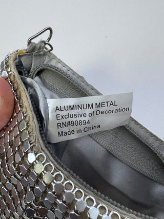 Silver Aluminum Metal Mesh Evening Bag Chain Handle Zipper Purse 9 Inch
