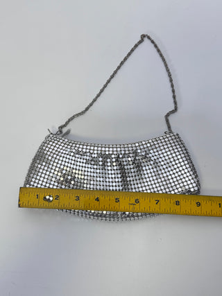 Silver Aluminum Metal Mesh Evening Bag Chain Handle Zipper Purse 9 Inch
