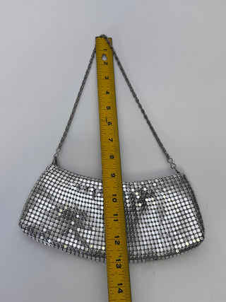 Silver Aluminum Metal Mesh Evening Bag Chain Handle Zipper Purse 9 Inch