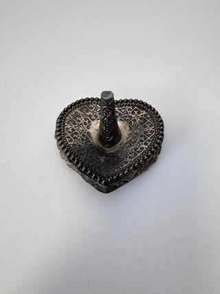 Ornate Silver Tone Heart Ring Holder Trinket Dish Floral Post