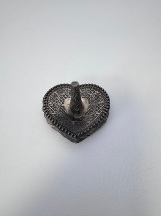 Ornate Silver Tone Heart Ring Holder Trinket Dish Floral Post