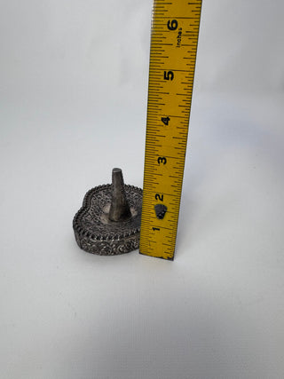Ornate Silver Tone Heart Ring Holder Trinket Dish Floral Post