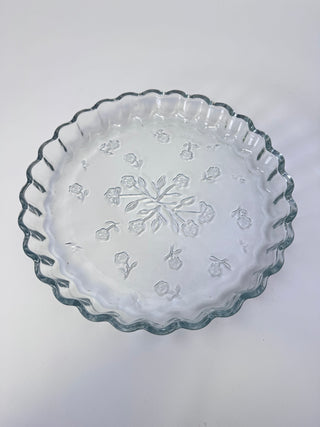Clear Glass Floral Pie Tart Quiche Dish Scalloped Fluted Rim Oven Proof