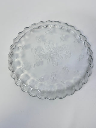 Clear Glass Floral Pie Tart Quiche Dish Scalloped Fluted Rim Oven Proof