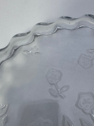 Clear Glass Floral Pie Tart Quiche Dish Scalloped Fluted Rim Oven Proof