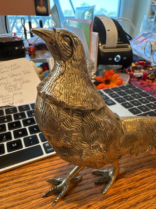 Vtg. Hollywood Regency Brass/silver plated Pheasant sculpture