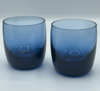 pair of vintage Gorham deep blue low tumbler glasses