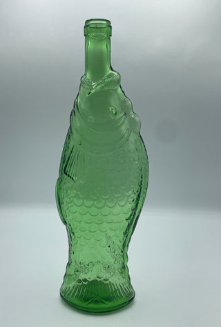Vintage green glass fish wine bottle
