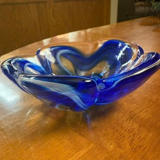 MCM Japanese Cobalt Blue Art Glass Dish