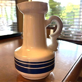 MCM Japanese Ceramic Pitcher w Blue Stripes