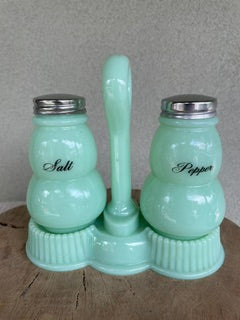 Mosser Jadeite Glass Salt & Pepper shakers with Caddy Tray