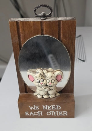 Vintage 1970s Wallace Berrie & Co. "We Need Each Other" wooden mirror plaque