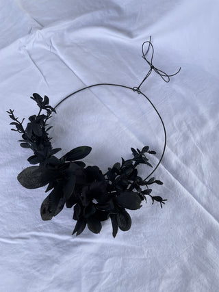 Black Metal Wreath with Flowers 8"