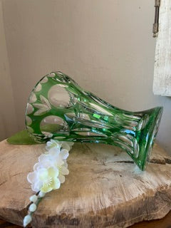 Vtg Nachtmann Crystal Bud Green Vase, German Crystal MCM