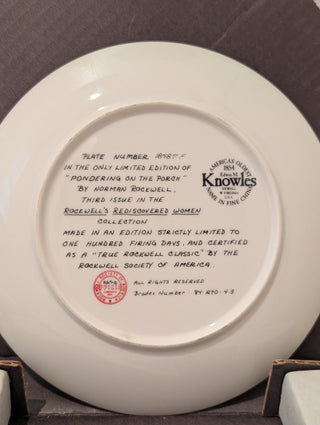 Norman Rockwell Plate "Pondering on the Porch" COA