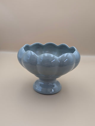 Blue Scalloped Pedestal Bowl