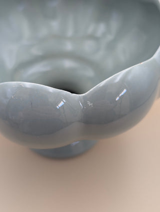 Blue Scalloped Pedestal Bowl
