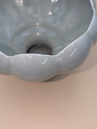Blue Scalloped Pedestal Bowl
