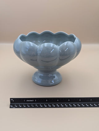 Blue Scalloped Pedestal Bowl