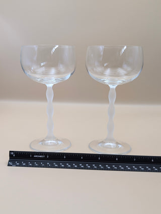 Frosted Bubble Stem Coupe Glasses Set of 2