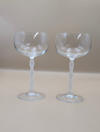 Frosted Bubble Stem Coupe Glasses Set of 2