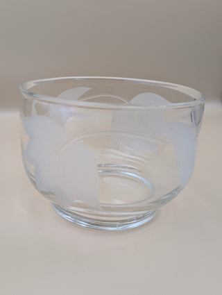 Etched Leaf Clear Glass Serving Bowl