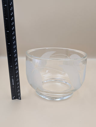 Etched Leaf Clear Glass Serving Bowl