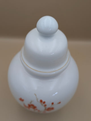 White Cherry Blossom Milk Glass Ginger Jar