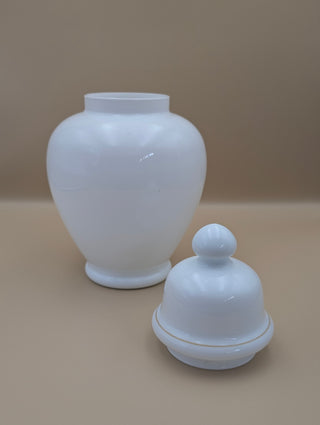White Cherry Blossom Milk Glass Ginger Jar
