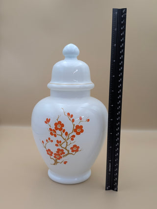 White Cherry Blossom Milk Glass Ginger Jar