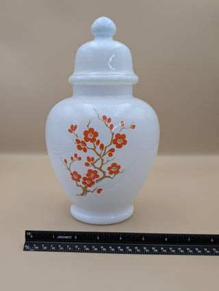 White Cherry Blossom Milk Glass Ginger Jar